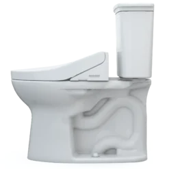 TOTO Drake Transitional WASHLET+ Two-Piece Elongated 1.28 GPF Universal Height TORNADO FLUSH Toilet with C5 Bidet Seat, Cotton White, Vitreous China, MW7863084CEFG.10#01