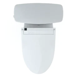 TOTO Drake Transitional WASHLET+ Two-Piece Elongated 1.28 GPF Universal Height TORNADO FLUSH Toilet with C5 Bidet Seat, Cotton White, Vitreous China, MW7863084CEFG.10#01