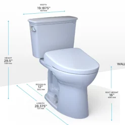 TOTO Drake Transitional WASHLET+ Two-Piece Elongated 1.28 GPF Universal Height TORNADO FLUSH Toilet with S7A Contemporary Bidet Seat, Cotton White, Vitreous China|Plastic, MW7864736CEFG#01