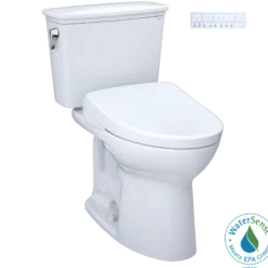 TOTO Drake Transitional WASHLET+ Two-Piece Elongated 1.28 GPF Universal Height TORNADO FLUSH Toilet and S7 Bidet Seat with Auto Flush, Cotton White, Vitreous China|Plastic, MW7864726CEFGA#01