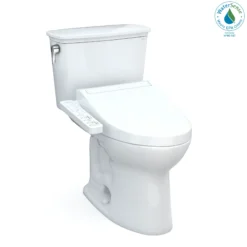 TOTO Drake Transitional WASHLET+ Two-Piece Elongated 1.28 GPF Universal Height TORNADO FLUSH Toilet with C2 Bidet Seat, Cotton White, Vitreous China, MW7863074CEFG.10#01