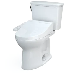 TOTO Drake Transitional WASHLET+ Two-Piece Elongated 1.28 GPF Universal Height TORNADO FLUSH Toilet with C2 Bidet Seat, Cotton White, Vitreous China, MW7863074CEFG.10#01