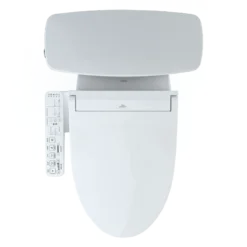 TOTO Drake Transitional WASHLET+ Two-Piece Elongated 1.28 GPF Universal Height TORNADO FLUSH Toilet with C2 Bidet Seat, Cotton White, Vitreous China, MW7863074CEFG.10#01