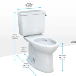 TOTO Drake Two-Piece Elongated 1.28 GPF Universal Height TORNADO FLUSH Toilet with CEFIONTECT and Right-Hand Trip Lever, Cotton White, Vitreous China, CST776CEFRG#01