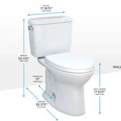 TOTO Drake Two-Piece Elongated 1.6 GPF Universal Height TORNADO FLUSH Toilet with CEFIONTECT and SoftClose Seat, WASHLET+ Ready, Cotton White, Vitreous China, MS776124CSFG#01