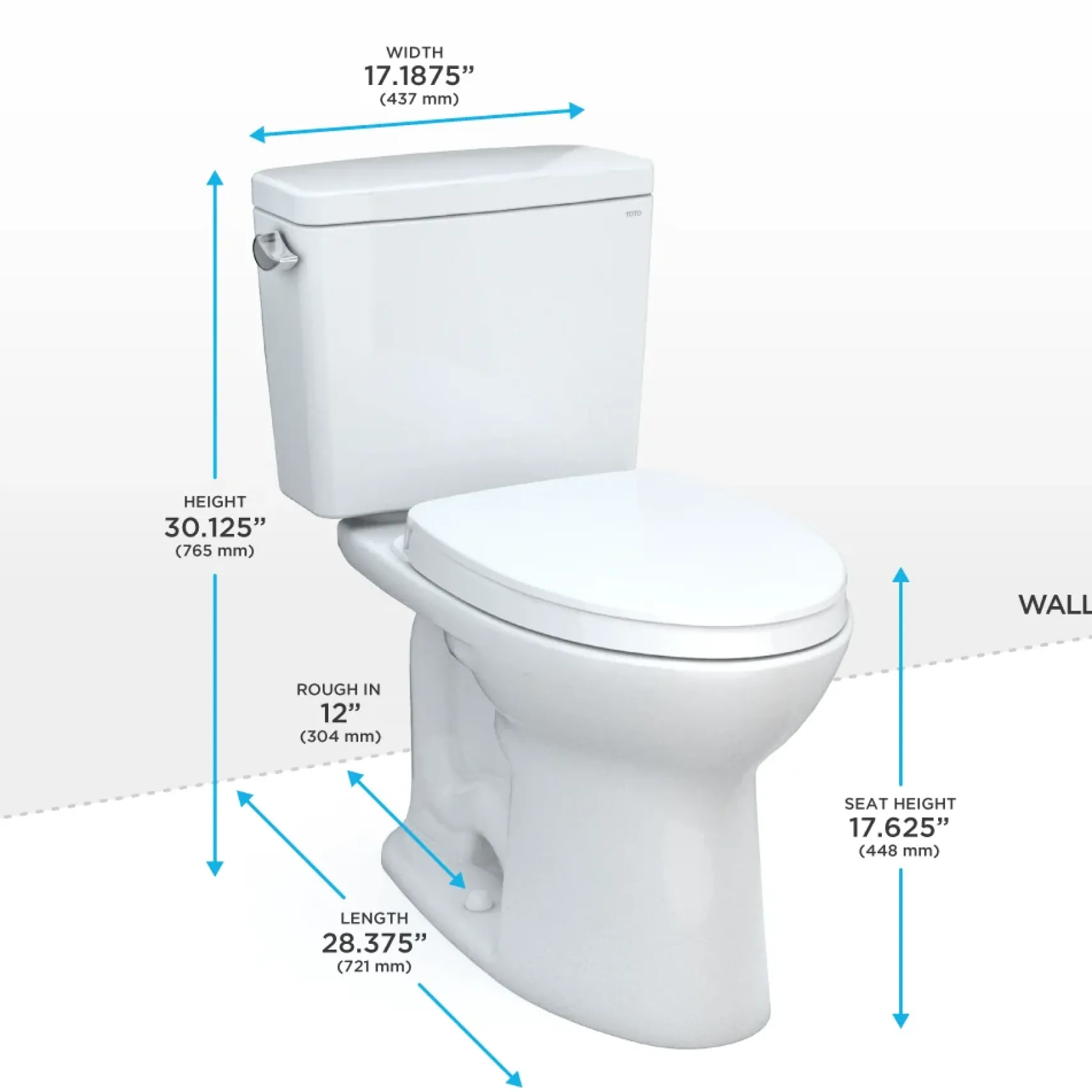 TOTO Drake Two-Piece Elongated 1.6 GPF Universal Height TORNADO FLUSH Toilet with CEFIONTECT and SoftClose Seat, WASHLET+ Ready, Cotton White, Vitreous China, MS776124CSFG#01