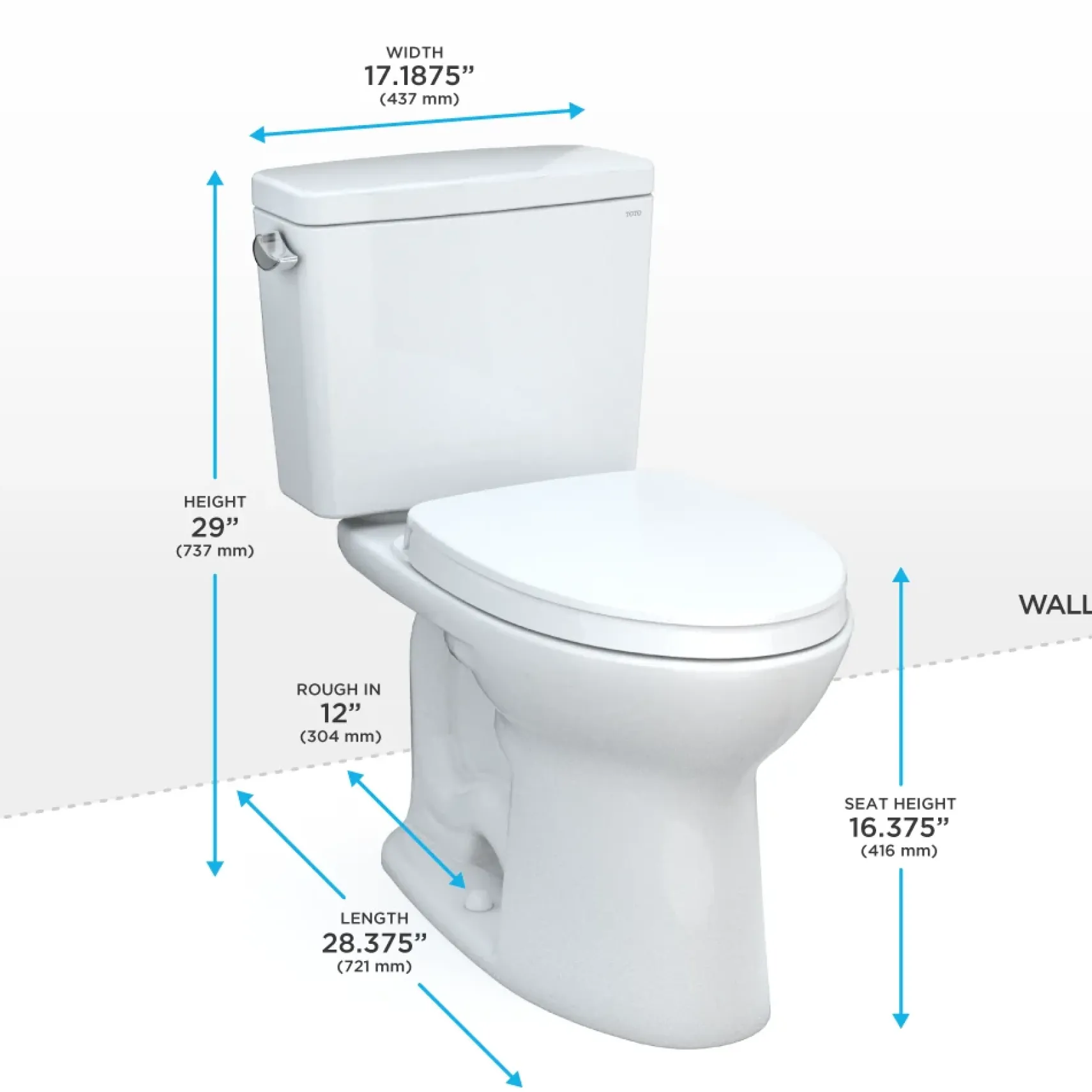 TOTO Drake Two-Piece Elongated 1.6 GPF TORNADO FLUSH Toilet with CEFIONTECT and SoftClose Seat, WASHLET+ Ready, Cotton White, Vitreous China, MS776124CSG#01