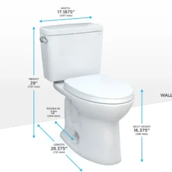 TOTO Drake Two-Piece Elongated 1.28 GPF TORNADO FLUSH Toilet with CEFIONTECT and SoftClose Seat, WASHLET+ Ready, Cotton White, Vitreous China, MS776124CEG#01