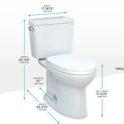 TOTO Drake Two-Piece Elongated 1.28 GPF Universal Height TORNADO FLUSH Toilet with 10 Inch Rough-In, CEFIONTECT, and SoftClose Seat, WASHLET+ Ready, Cotton White, Vitreous China, MS776124CEFG.10#01