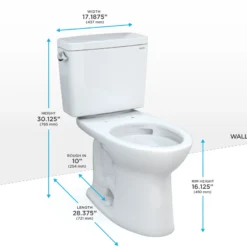 TOTO Drake Two-Piece Elongated 1.28 GPF Universal Height TORNADO FLUSH Toilet with CEFIONTECT and 10 Inch Rough-In, Cotton White, Vitreous China, CST776CEFG.10#01