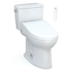TOTO Drake WASHLET+ Two-Piece Elongated 1.6 GPF Universal Height TORNADO FLUSH Toilet with C5 Bidet Seat, Cotton White, Vitreous China, MW7763084CSFG#01