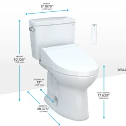 TOTO Drake WASHLET+ Two-Piece Elongated 1.6 GPF Universal Height TORNADO FLUSH Toilet with C5 Bidet Seat, Cotton White, Vitreous China, MW7763084CSFG#01