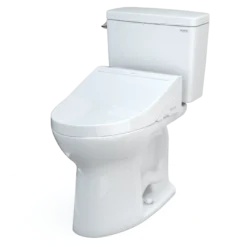 TOTO Drake WASHLET+ Two-Piece Elongated 1.6 GPF Universal Height TORNADO FLUSH Toilet with C5 Bidet Seat, Cotton White, Vitreous China, MW7763084CSFG#01