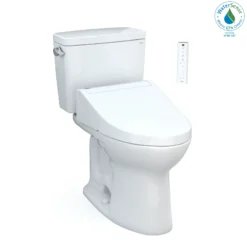 TOTO Drake WASHLET+ Two-Piece Elongated 1.28 GPF Universal Height TORNADO FLUSH Toilet with C5 Bidet Seat, 10 Inch Rough-In, Cotton White, Vitreous China, MW7763084CEFG.10#01