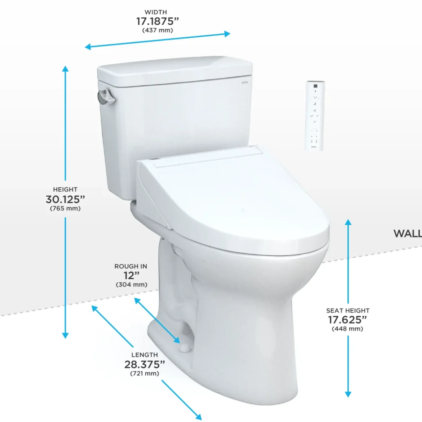 TOTO Drake WASHLET+ Two-Piece Elongated 1.28 GPF Universal Height TORNADO FLUSH Toilet with C5 Bidet Seat, Cotton White, Vitreous China, MW7763084CEFG#01