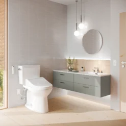TOTO Drake WASHLET+ Two-Piece Elongated 1.28 GPF Universal Height TORNADO FLUSH Toilet with C5 Bidet Seat, Cotton White, Vitreous China, MW7763084CEFG#01
