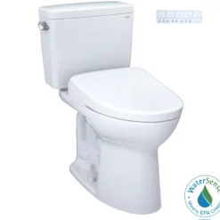 TOTO Drake WASHLET+ Two-Piece Elongated 1.6 GPF Universal Height TORNADO FLUSH Toilet with S7 Contemporary Bidet Seat, 10 Inch Rough-In, Cotton White, Vitreous China|Plastic, MW7764726CSFG.10#01