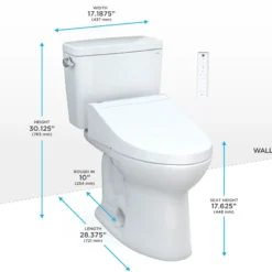 TOTO Drake WASHLET+ Two-Piece Elongated 1.6 GPF Universal Height TORNADO FLUSH Toilet with C5 Bidet Seat, 10 Inch Rough-In, Cotton White, Vitreous China, MW7763084CSFG.10#01