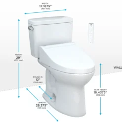 TOTO Drake WASHLET+ Two-Piece Elongated 1.6 GPF TORNADO FLUSH Toilet with C5 Bidet Seat, Cotton White, Vitreous China, MW7763084CSG#01