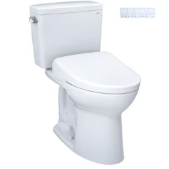 TOTO Drake WASHLET+ Two-Piece Elongated 1.28 GPF TORNADO FLUSH Toilet with S7A Contemporary Bidet Seat, Cotton White, Vitreous China|Plastic, MW7764736CEG#01