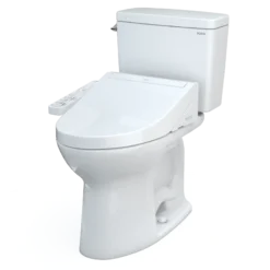TOTO Drake WASHLET+ Two-Piece Elongated 1.28 GPF Universal Height TORNADO FLUSH Toilet with C2 Bidet Seat, 10 Inch Rough-In, Cotton White, Vitreous China, MW7763074CEFG.10#01