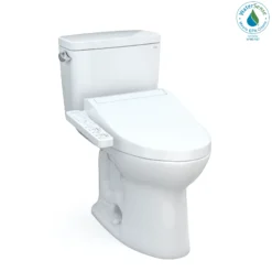 TOTO Drake WASHLET+ Two-Piece Elongated 1.28 GPF Universal Height TORNADO FLUSH Toilet with C2 Bidet Seat, 10 Inch Rough-In, Cotton White, Vitreous China, MW7763074CEFG.10#01