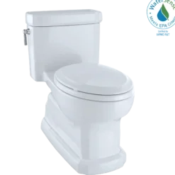TOTO Eco Guinevere Elongated 1.28 GPF Universal Height Skirted Toilet with CEFIONTECT and SoftClose Seat, Cotton White, Vitreous China|Plastic, MS974224CEFG#01