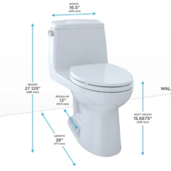 TOTO Eco UltraMax One-Piece Elongated 1.28 GPF Toilet with CEFIONTECT, Cotton White, Vitreous China, MS854114EG#01