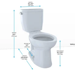 TOTO Entrada Two-Piece Elongated 1.28 GPF Universal Height Toilet, Cotton White, Vitreous China, CST244EF#01