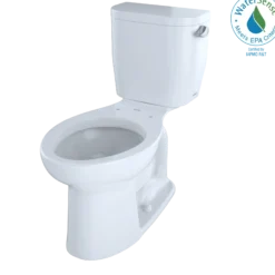TOTO Entrada Two-Piece Elongated 1.28 GPF Universal Height Toilet with Right-Hand Trip Lever, Cotton White, Vitreous China, CST244EFR#01