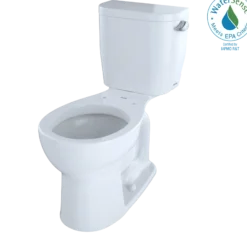 TOTO Entrada Two-Piece Round 1.28 GPF Universal Height Toilet with Right-Hand Trip Lever, Cotton White, Vitreous China, CST243EFR#01