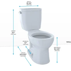 TOTO Entrada Two-Piece Round 1.28 GPF Universal Height Toilet, Cotton White, Vitreous China, CST243EF#01