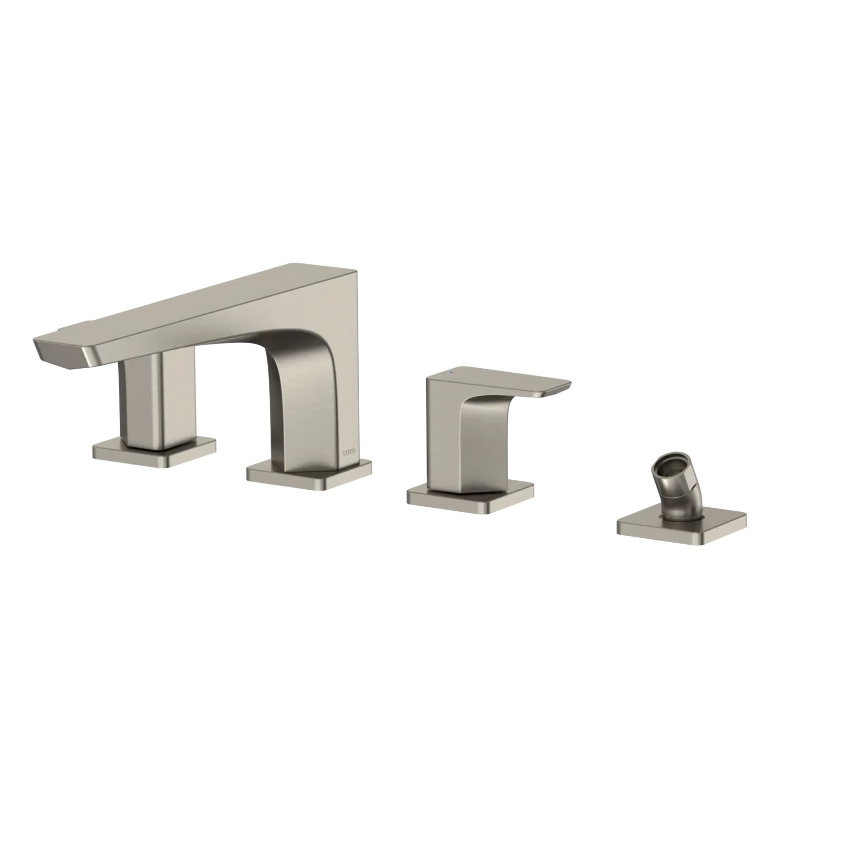 TOTO GE Two-Handle Deck-Mount Roman Tub Filler Trim with Handshower, Brushed Nickel, Brass, TBG07202U#BN