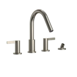 TOTO GF Two Lever Handle Deck-Mount Roman Tub Filler Trim with Handshower, Polished Nickel, Brass, TBG11202UA#PN
