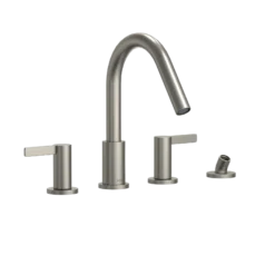 TOTO GF Two Lever Handle Deck-Mount Roman Tub Filler Trim with Handshower, Brushed Nickel, Brass, TBG11202UA#BN