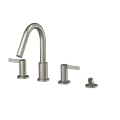 TOTO GF Two Lever Handle Deck-Mount Roman Tub Filler Trim with Handshower, Brushed Nickel, Brass, TBG11202UA#BN
