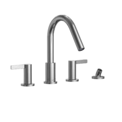 TOTO GF Two Lever Handle Deck-Mount Roman Tub Filler Trim with Handshower, Polished Chrome, Brass, TBG11202UA#CP