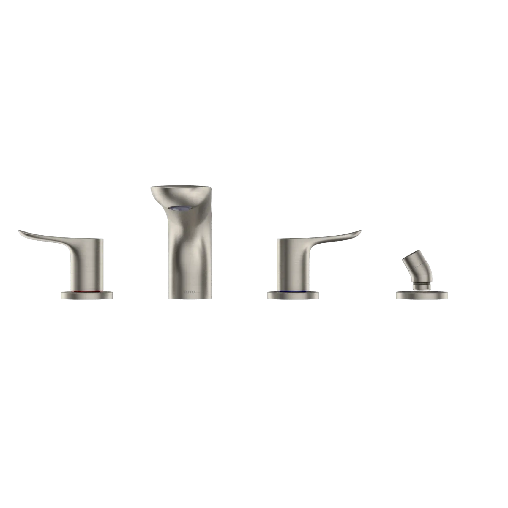 TOTO GO Two-Handle Deck-Mount Roman Tub Filler Trim with Handshower, Brushed Nickel, Brass, TBG01202U#BN