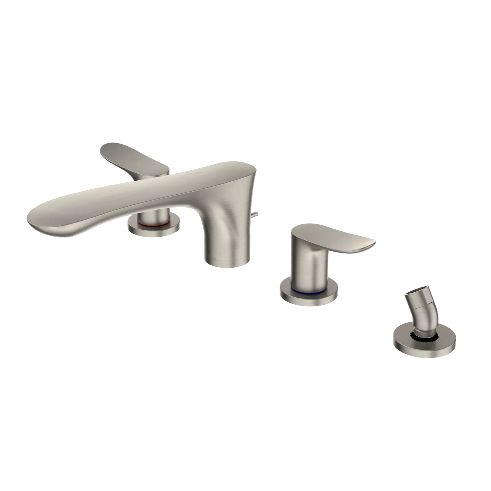 TOTO GO Two-Handle Deck-Mount Roman Tub Filler Trim with Handshower, Brushed Nickel, Brass, TBG01202U#BN