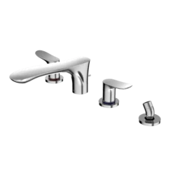 TOTO GO Two-Handle Deck-Mount Roman Tub Filler Trim with Handshower, Polished Chrome, Brass, TBG01202U#CP