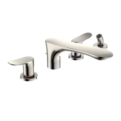 TOTO GO Two-Handle Deck-Mount Roman Tub Filler Trim with Handshower, Polished Nickel, Brass, TBG01202U#PN