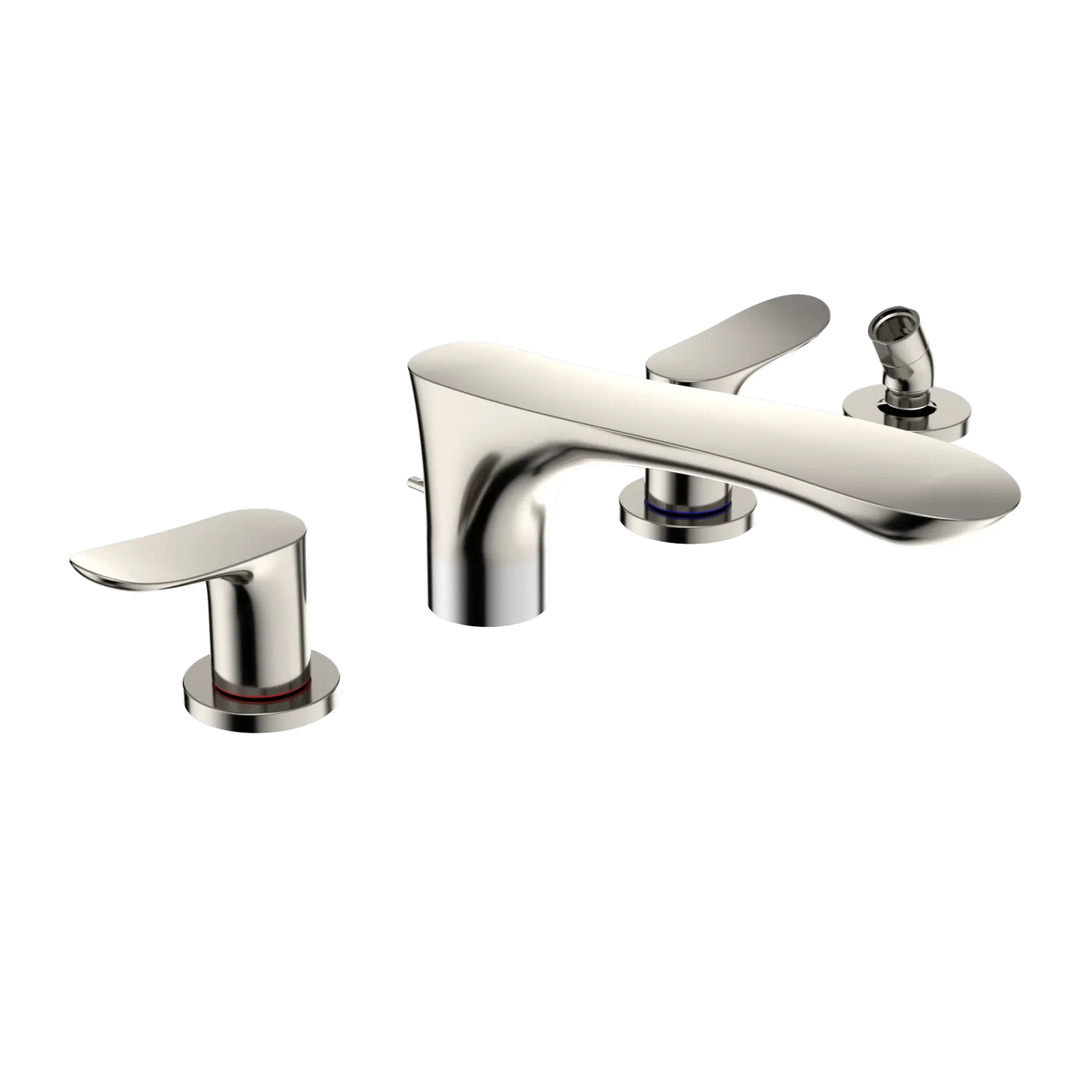 TOTO GO Two-Handle Deck-Mount Roman Tub Filler Trim with Handshower, Polished Nickel, Brass, TBG01202U#PN