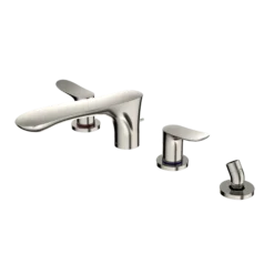 TOTO GO Two-Handle Deck-Mount Roman Tub Filler Trim with Handshower, Polished Nickel, Brass, TBG01202U#PN