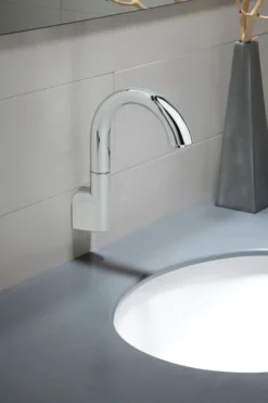 TOTO Gooseneck Wall-Mount ECOPOWER 0.35 GPM Electronic Touchless Sensor Bathroom Faucet with Thermostatic Mixing Valve, Polished Chrome, Brass, TEL163-D20ET#CP