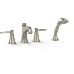 TOTO Keane Two Handle Deck-Mount Roman Tub Filler Trim with Hand Shower, Polished Chrome, Brass, TB211S#CP