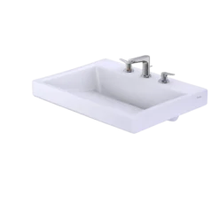 TOTO Kiwami Renesse Design I Rectangular Fireclay Vessel Bathroom Sink with CEFIONTECT for 8 Inch Faucets, Cotton White, Fired Clay, LT171.8G#01
