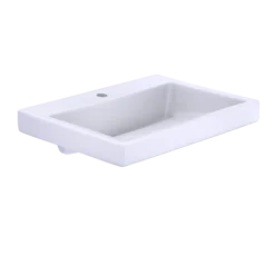 TOTO Kiwami Renesse Design I Rectangular Fireclay Vessel Bathroom Sink with CEFIONTECT for Single Hole Faucets, Cotton White, Fired Clay, LT171G#01