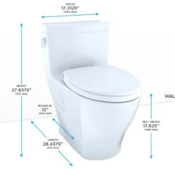 TOTO Legato WASHLET+ One-Piece Elongated 1.28 GPF Universal Height Skirted Toilet with CEFIONTECT, Cotton White, Vitreous China, MS624124CEFG#01