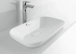 TOTO Neorest Kiwami Rectangular Semi-Recessed Fireclay Vessel Bathroom Sink with CEFIONTECT, Cotton White, Fired Clay, LT995G#01