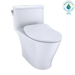 TOTO Nexus 1G One-Piece Elongated 1.0 GPF Universal Height Toilet with CEFIONTECT and SS234 SoftClose Seat, WASHLET+ Ready, Cotton White, Vitreous China, MS642234CUFG#01